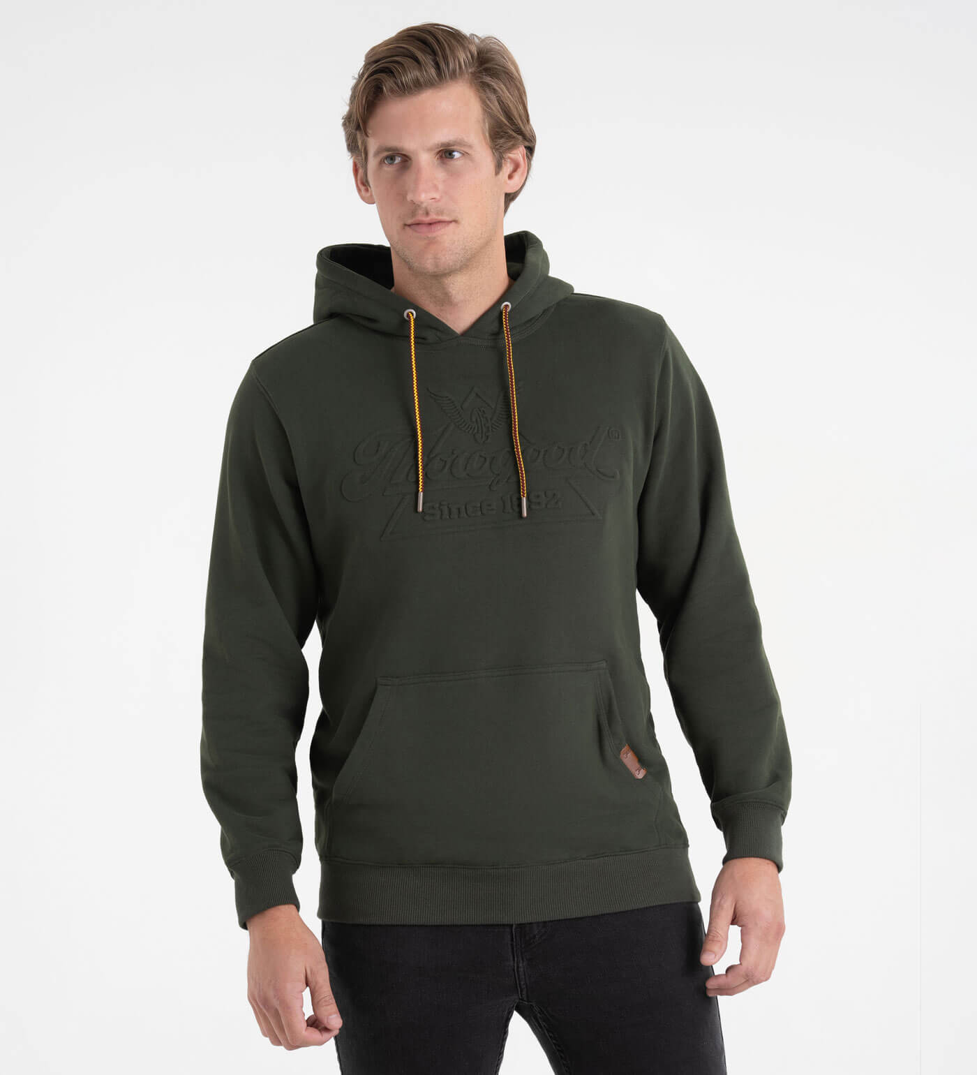 Pullover Hoodie with Embossed Logo, #color_Duffle Bag
