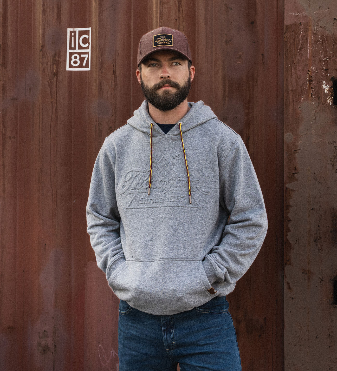Thorogood Heavyweight Embossed Logo Pullover Hoodie, #color_Dry Heather Gray