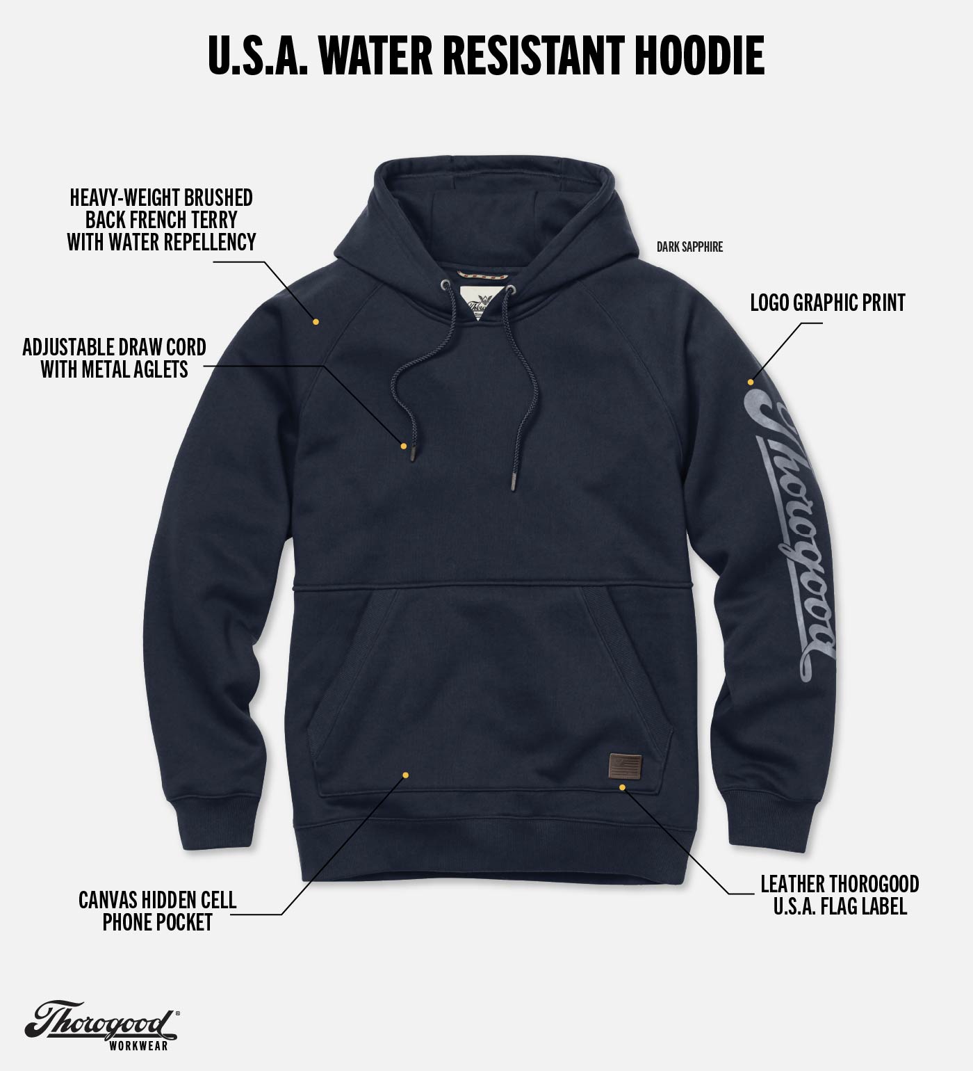 Thorogood Men's Water Repellent Heavyweight Hoodie USA Made